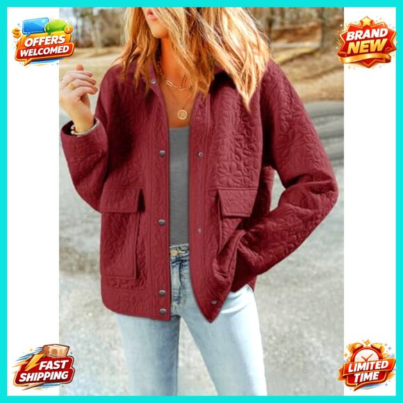 Casual Jacquard Shacket Jacket Long Sleeve Button Down Collared Loose Fit - Picture 2 of 7